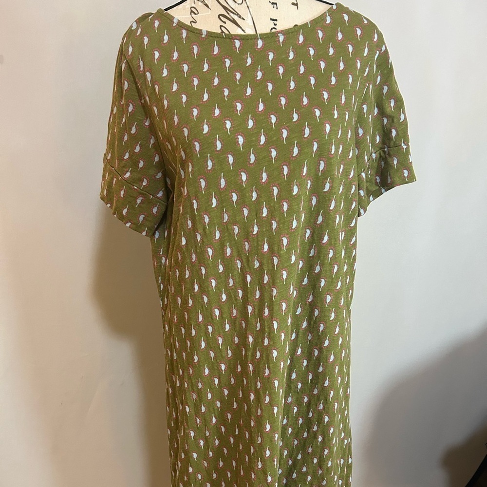 Boden Olive and Pink Patterned Dress. Size 12. 100%Cotton